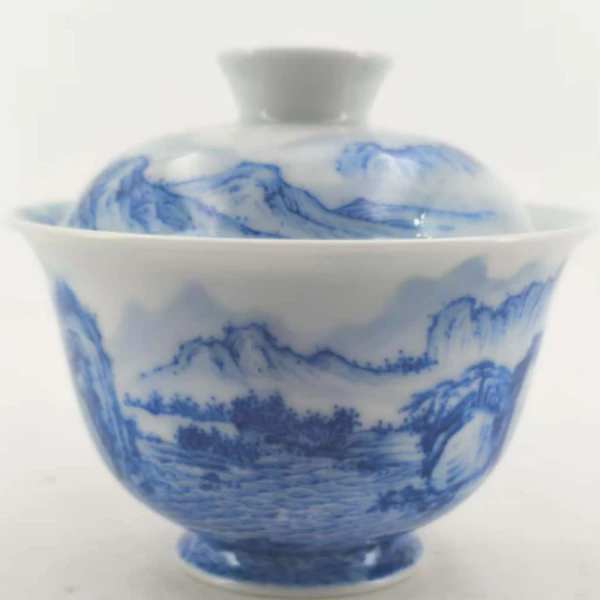 【景德】镇窑1728 青花山水赤壁赋盖碗 陶瓷 zy0451