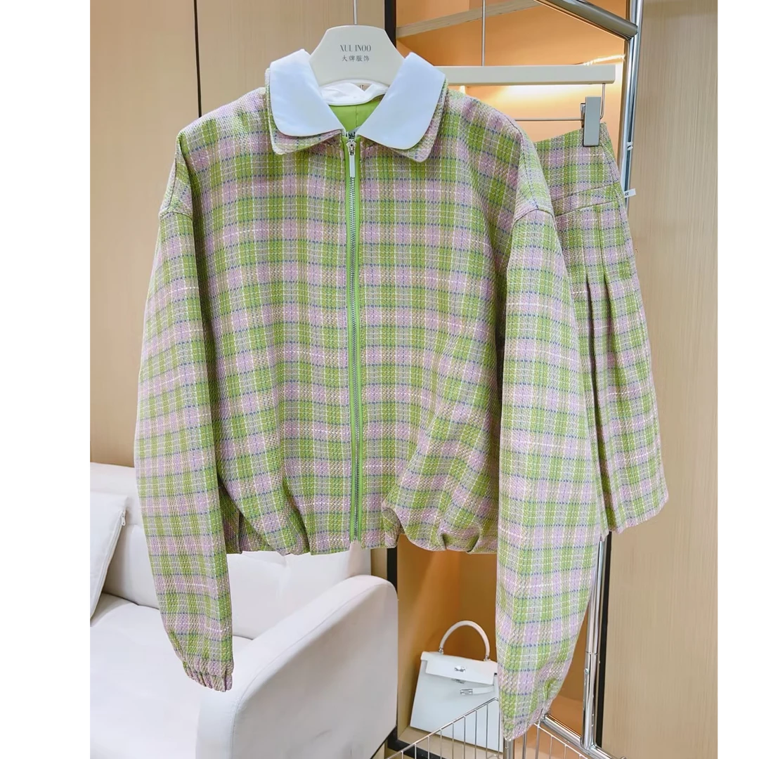 丨秋冬新款青紫格清新学院套装 5926