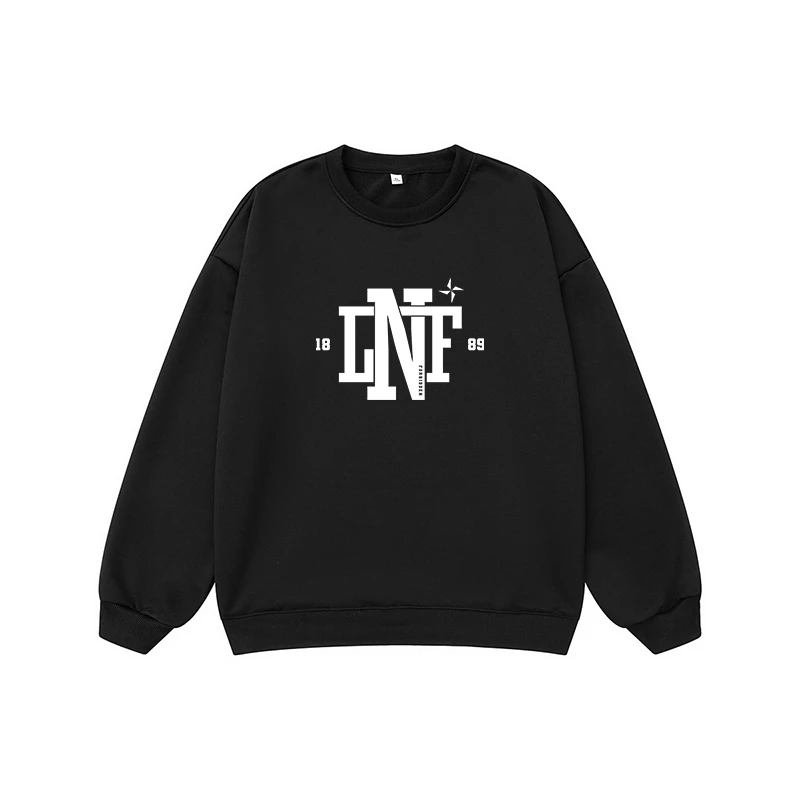 LNF《尾货》 字母印花落肩款圆领套头卫衣-男女同款