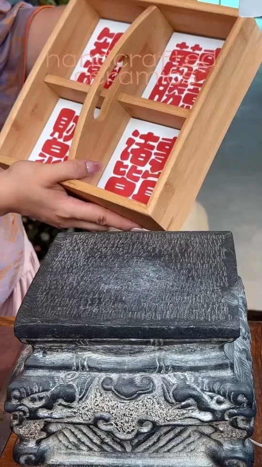 陶瓷釉上彩瓷片四宫格提篮收纳盒