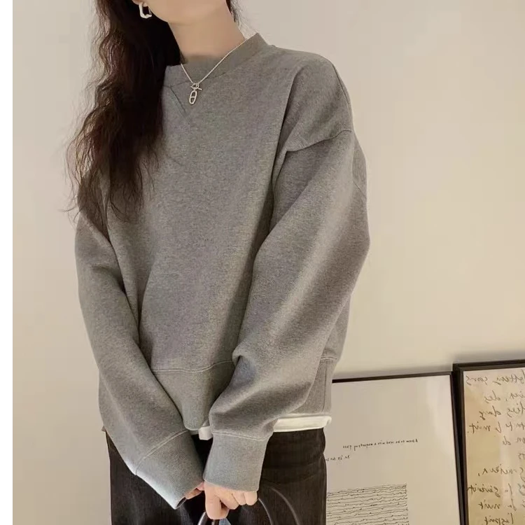 厚款卫衣休闲设计感纯色春秋秋季打底韩版显瘦百搭搭丝巾上衣宽松