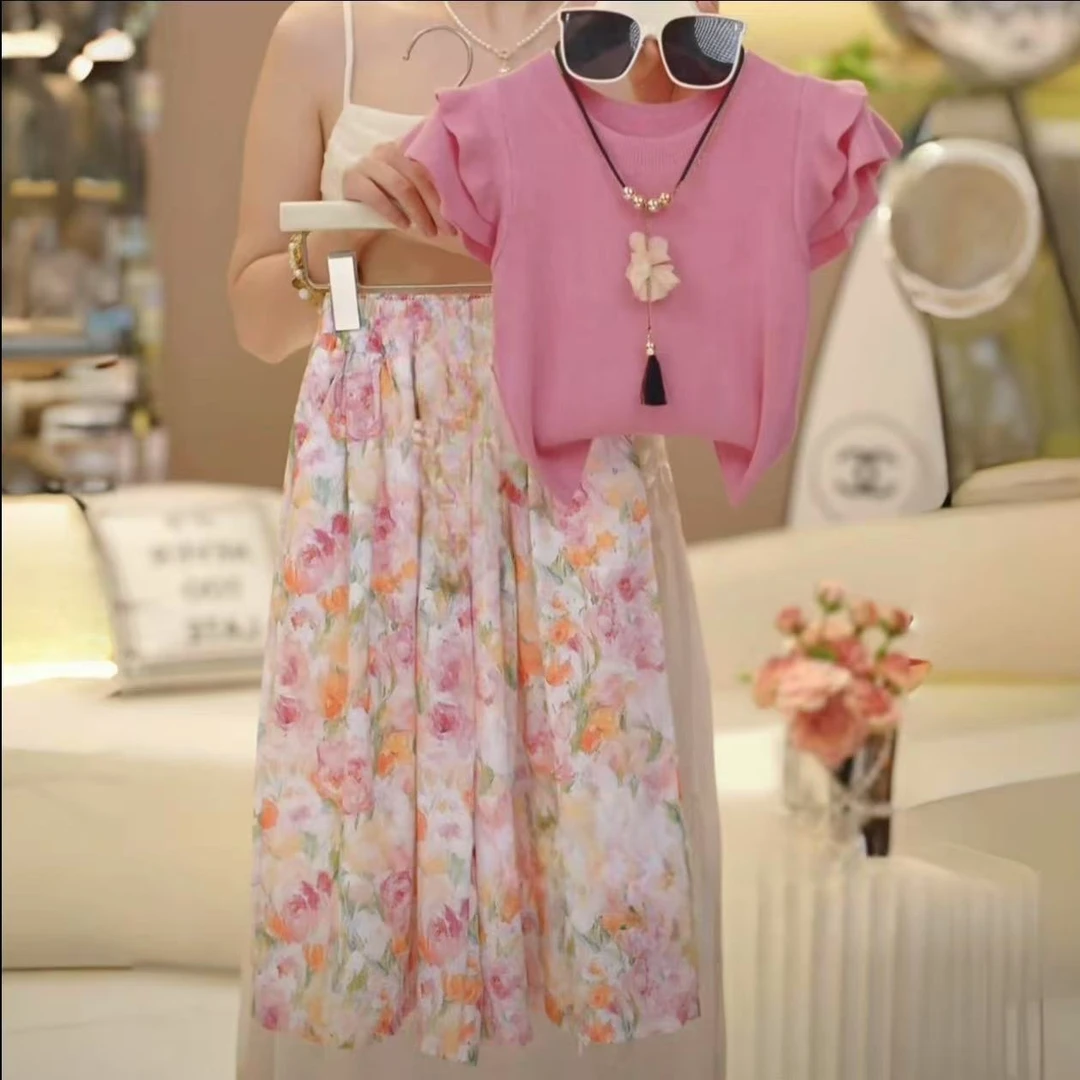 女童套装2025新款洋气小女孩时髦碎花阔腿裤短袖两件套CSC2230