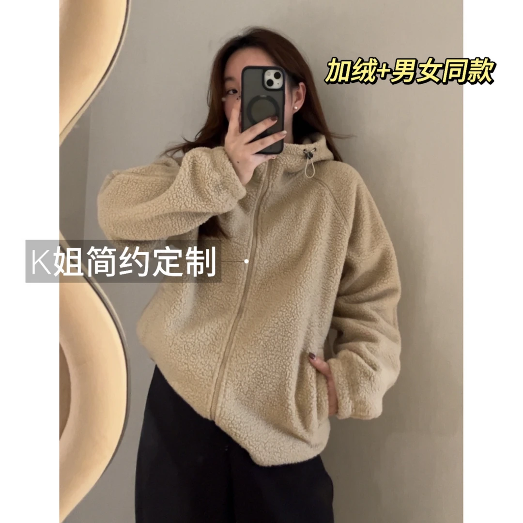 GTNER“KK定制”秋冬女款休闲简约百搭保暖加绒加厚连帽卫衣D1567