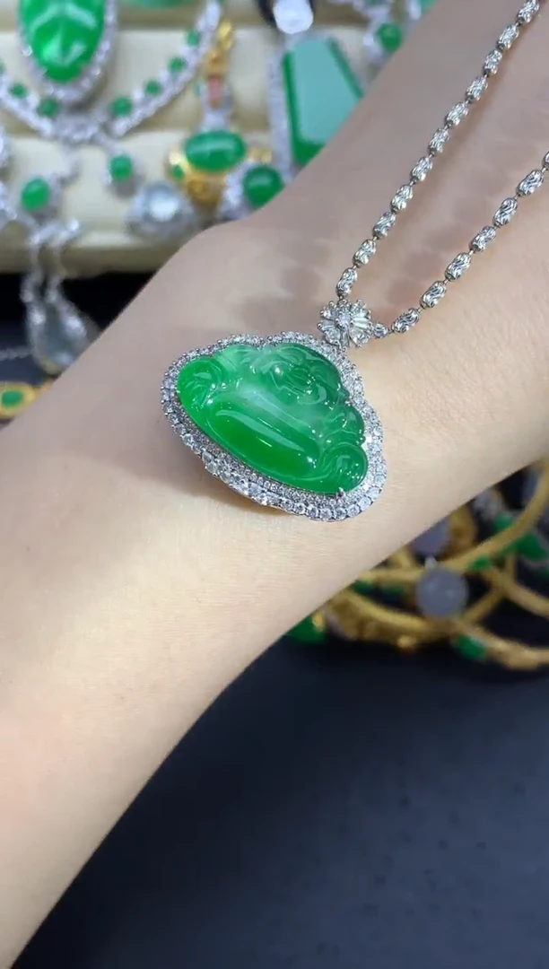 翡翠18K金镶嵌吊坠(不含链)425-中国好珍宝
