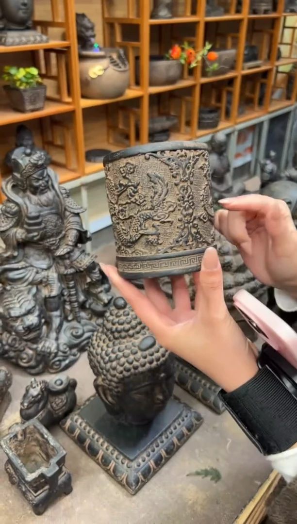 陶土【火山泥】双龙笔筒