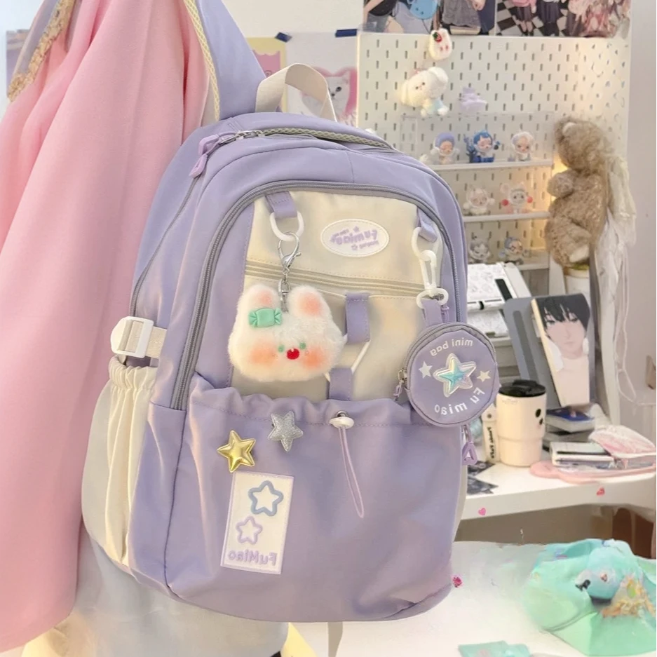 奶黄系可爱大容量初中女生书包高中生高颜值ins双肩包小学生背包