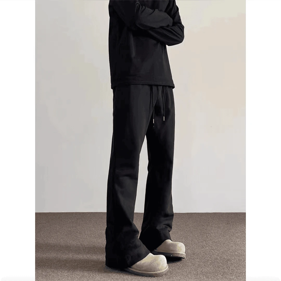 美式秋季重磅复古黑色弯刀版型微喇叭裤卫裤显瘦长裤