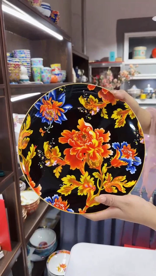 珐琅黑金  10英寸戴安娜平盘1个景德镇陶瓷