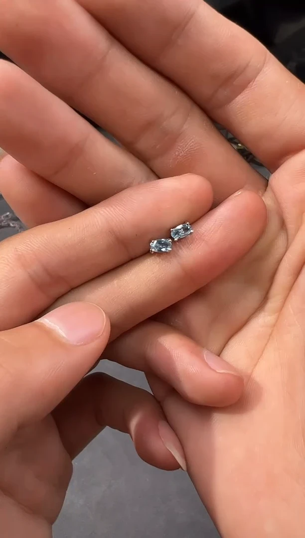 海蓝宝石耳饰银S925镶嵌海蓝宝耳饰多样性发一对