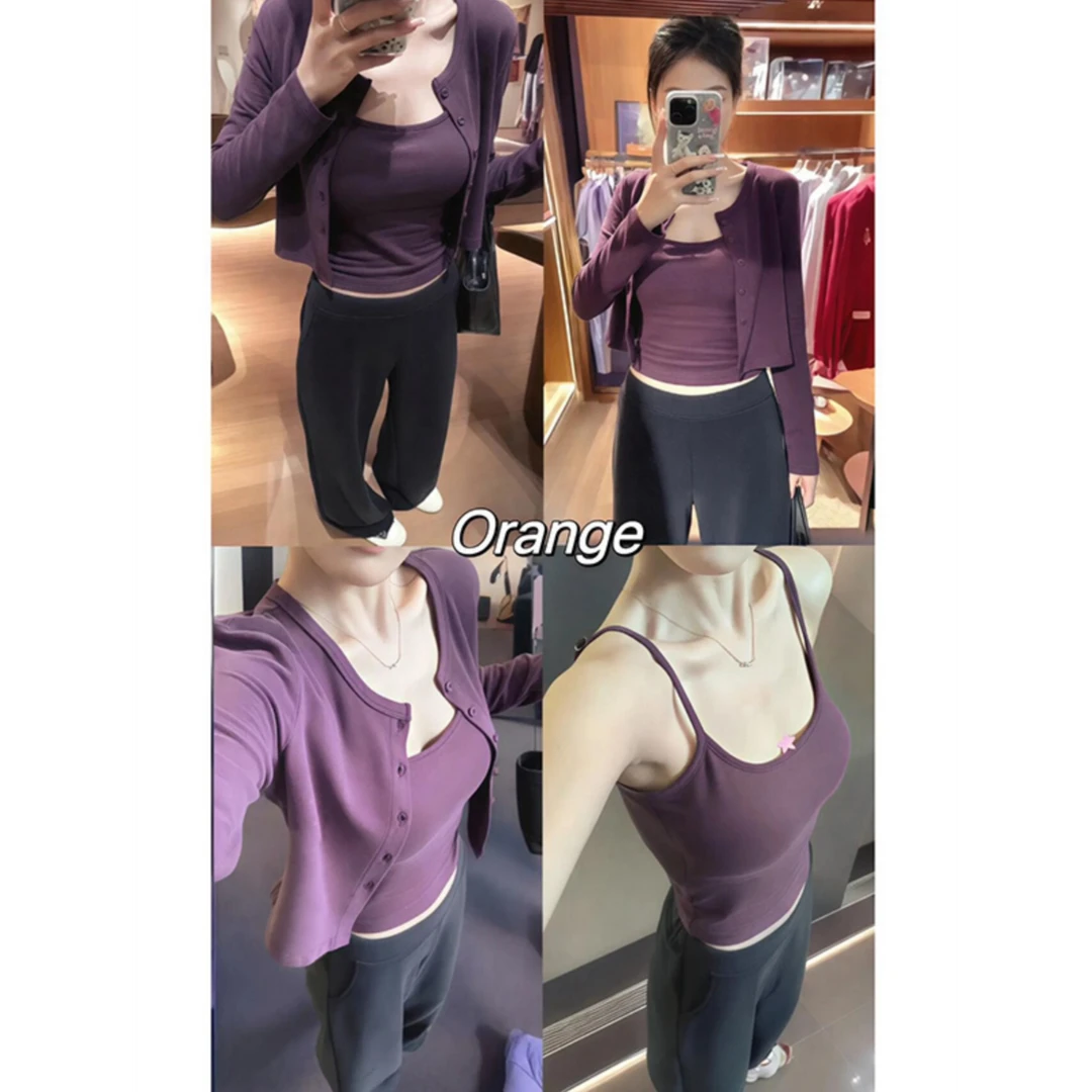韩系辣妹紫色吊带背心开衫小个子短款修身内搭上衣两件套装女春季