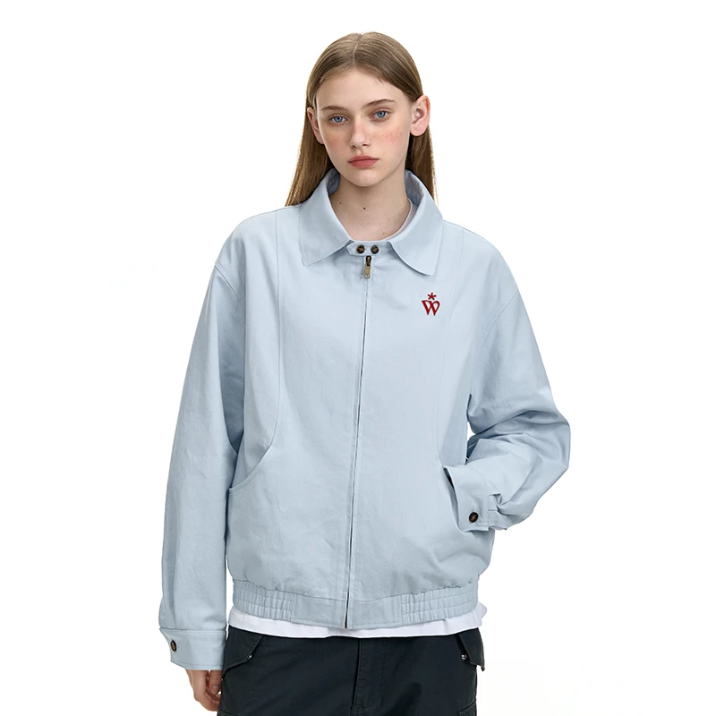 NICEBAD(原WORKSOUT)翻领分割刺绣夹克美式复古春秋男女拉链外套