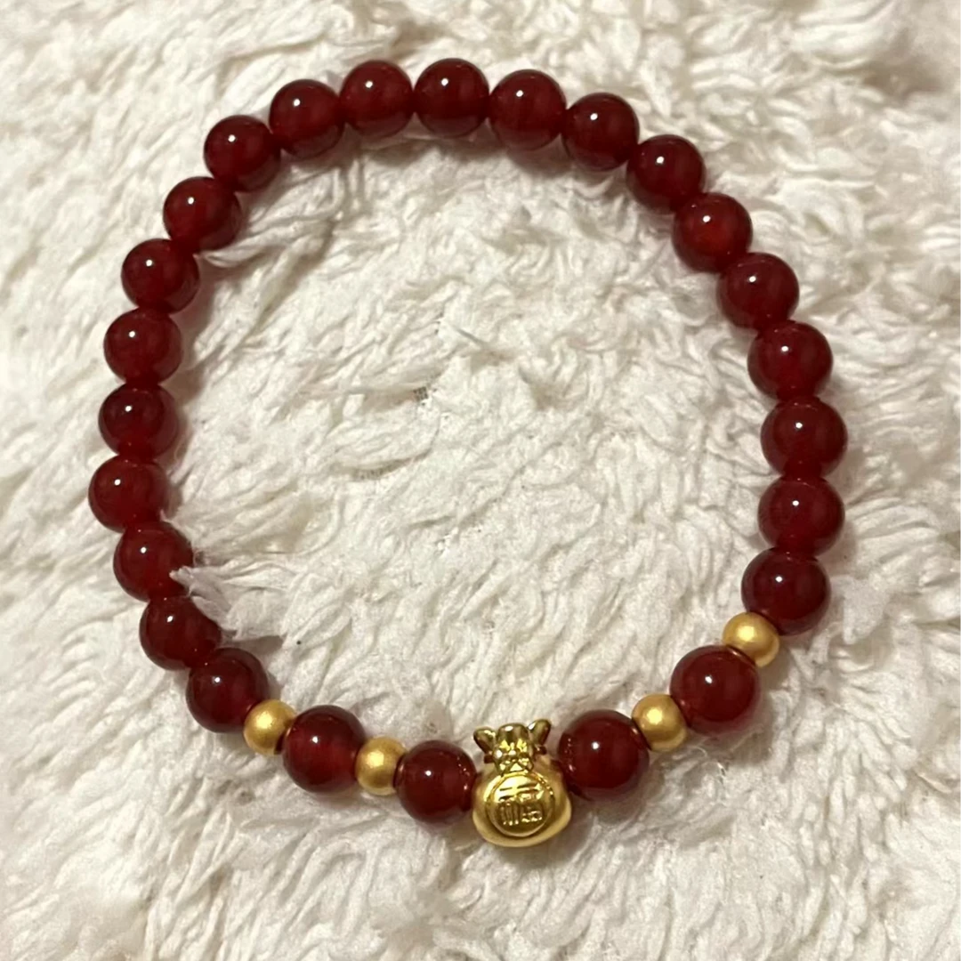 （2）足金卡八福袋+4mm古法金珠四颗（赠卡六红玛 瑙/玉髓手串）@038