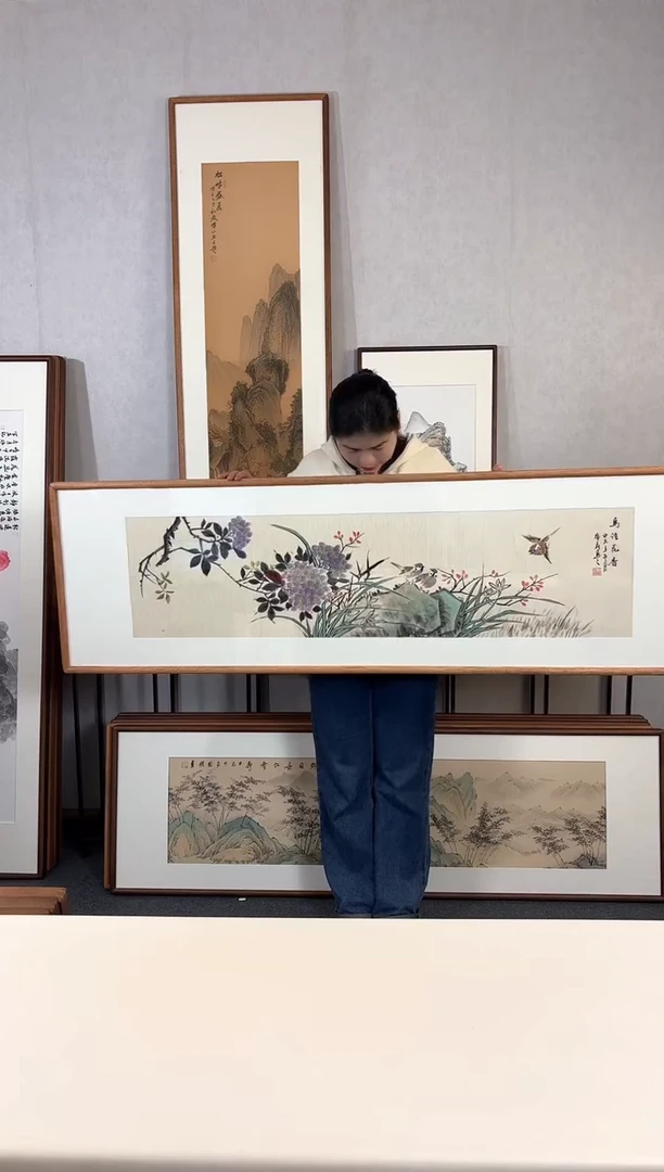 【闪购商品】国画手绘*鸟语花香*52*172cm实木框