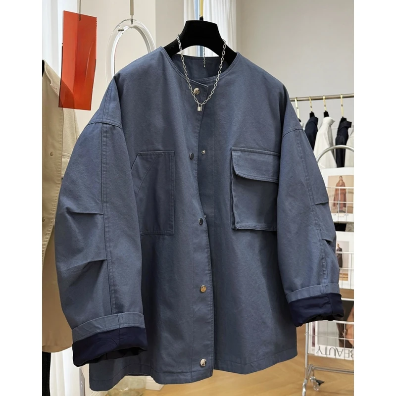 设计感独特别致超好看慵懒风宽松圆领风衣工装外套女2025秋季新款