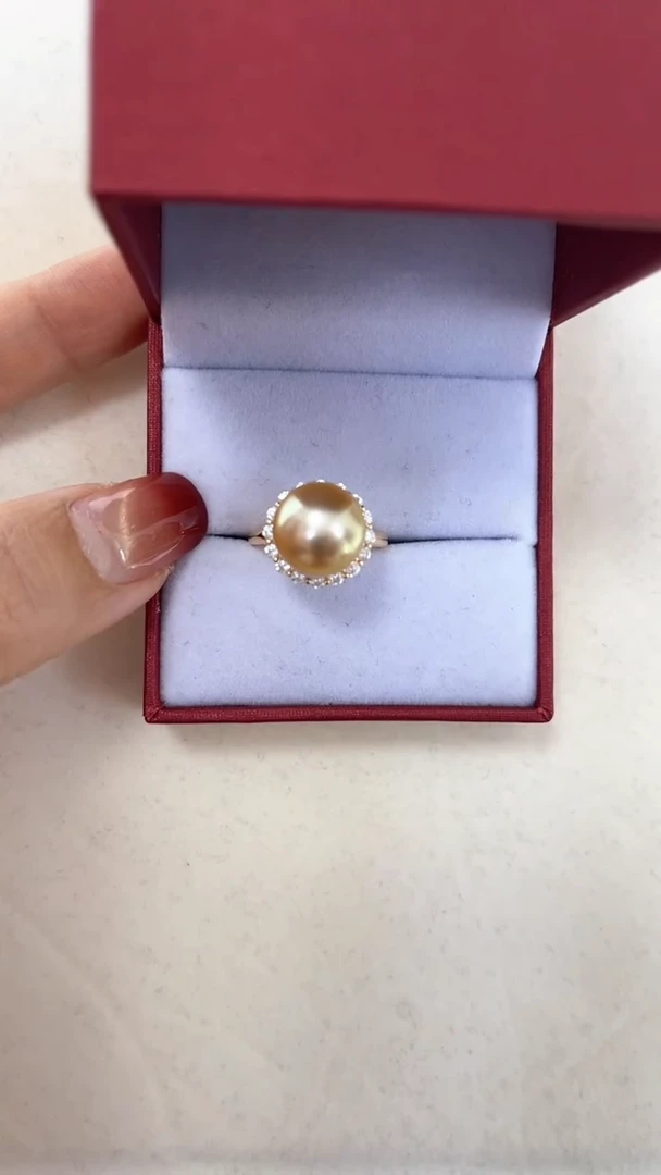 银S925镶嵌戒指海水珍珠11-12