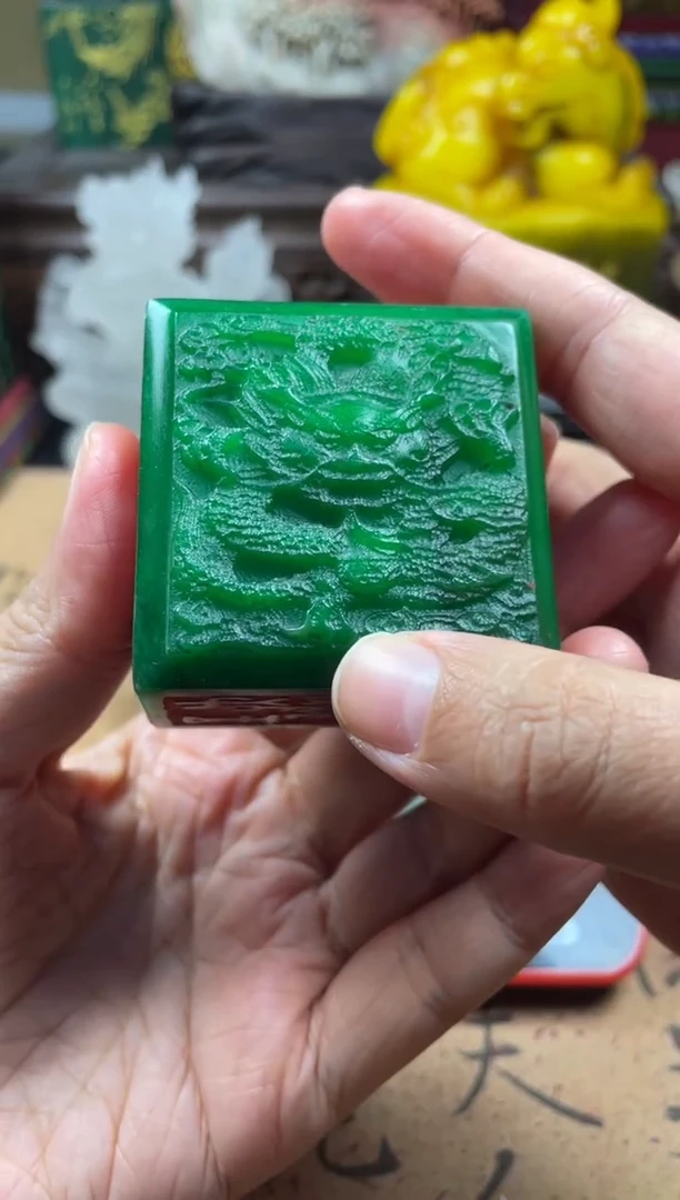 寿山石印石绝绿五面印