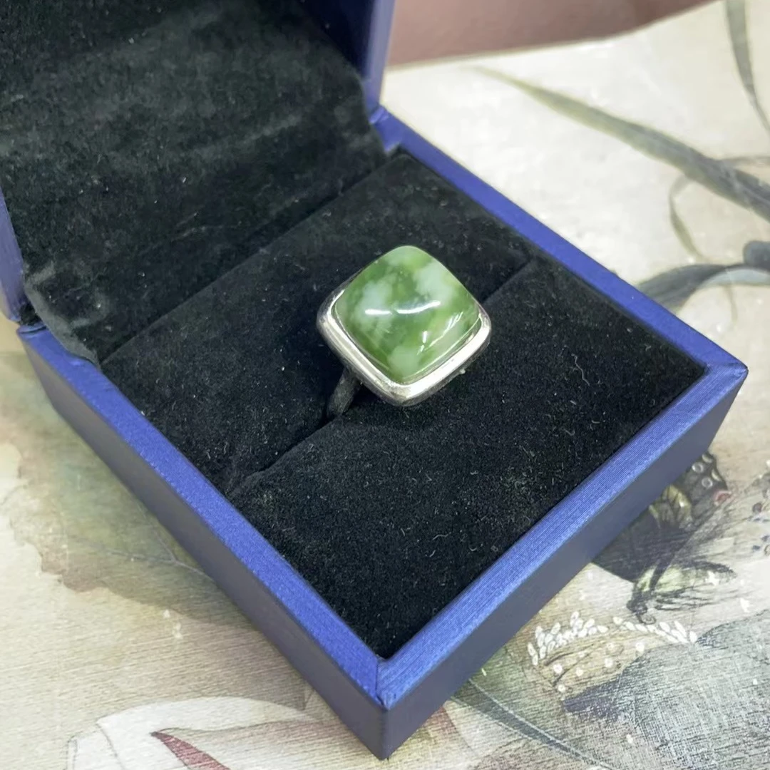 老油翠方戒 925银戒托活口可调节（多样性发货发一件）