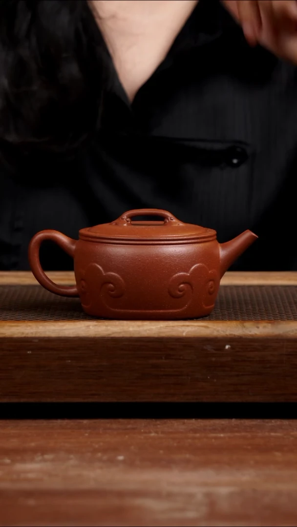 茶壶紫砂赵庄朱泥朱砂如意祥云汉瓦250CC