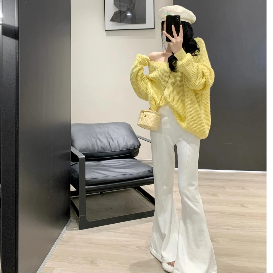 2025秋季新款韩版时尚气质百搭宽松显瘦长袖上衣针织衫镂空毛衣女