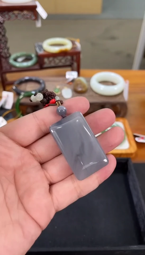 吊坠(不含链)未镶嵌和田玉青海烟紫 无事牌 3