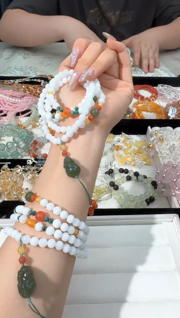 手链未镶嵌和田玉A008羊脂白四圈设计款