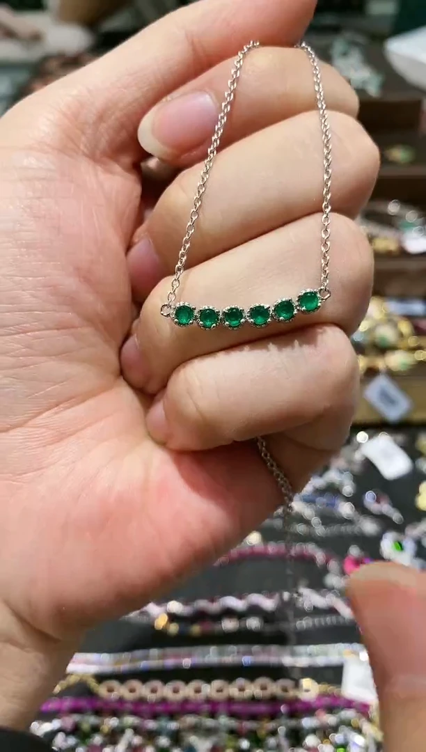 【闪购商品】祖母绿颈饰银S925镶嵌项链
