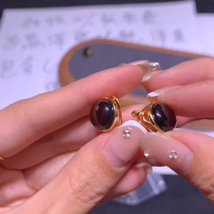 【逍遥严选】琥珀血珀蛋面耳饰*23C/15/多样性发/1对