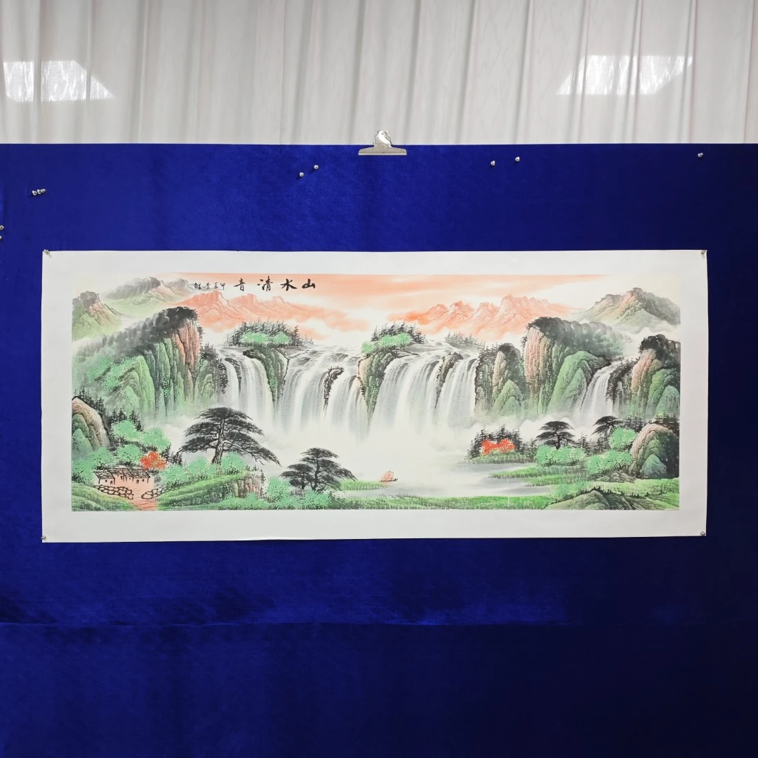 山水青音李鲤手绘作品画芯尺寸180cm*70cm