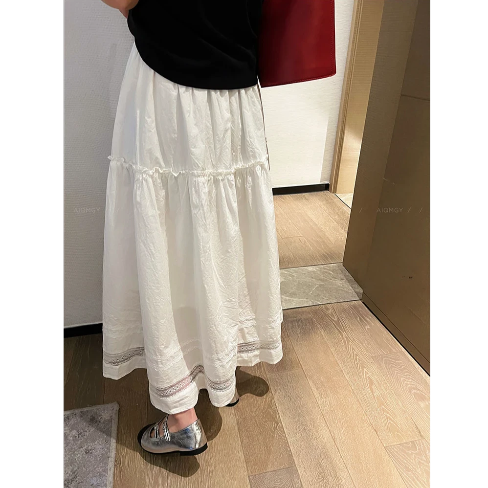 松紧下摆裙子新款2025春季白色蛋糕裙半身裙高腰显瘦A字裙长裙子