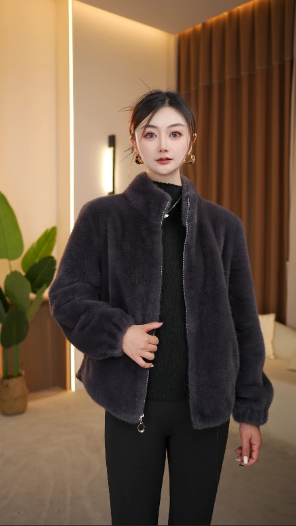 短外套冬季女短款立领女装保暖加绒金丝长袖休闲气质中老年上衣