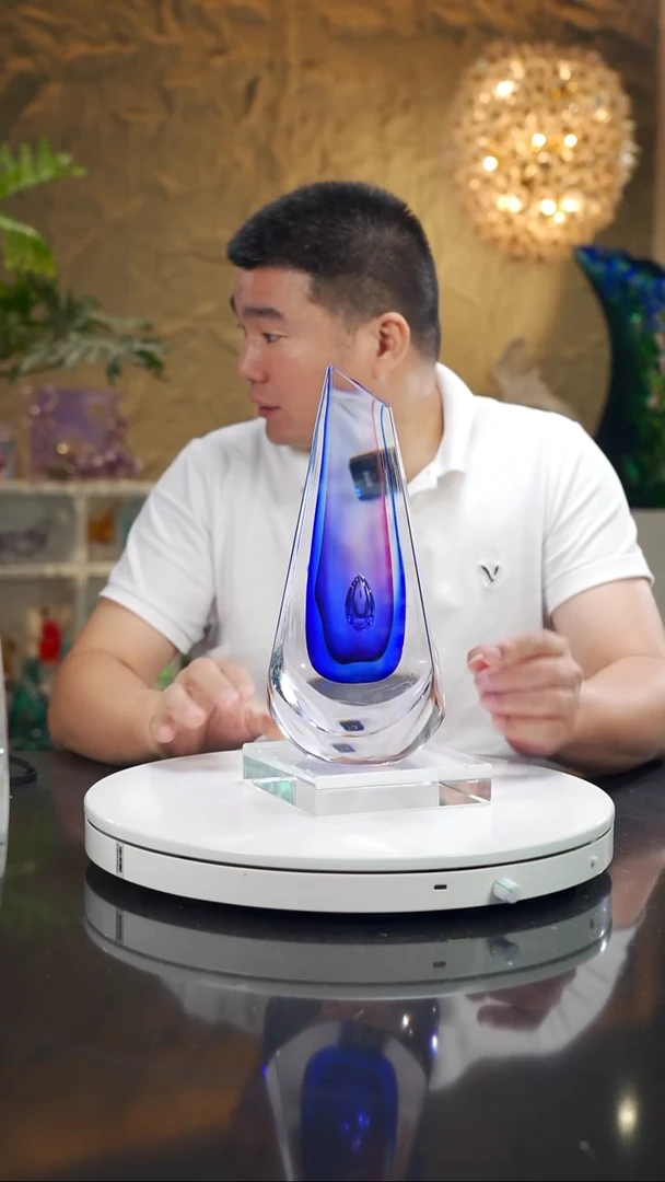 手工艺品琉璃福利设计款金红蓝切面摆件