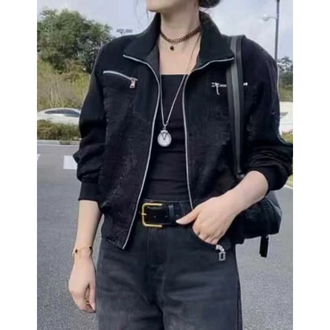 小施家韩版设计牛仔拼接工艺闪钻亮片刺绣厚款牛仔外套931