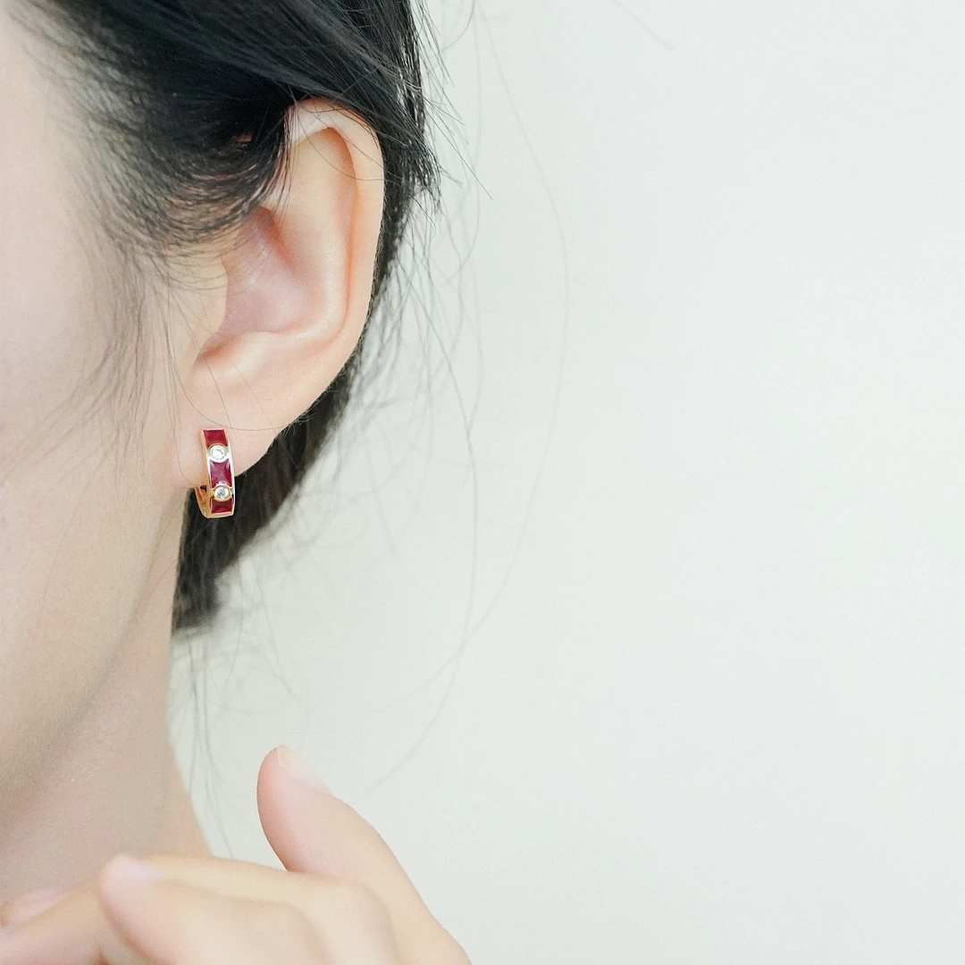 铜合金耳饰 卡家红色滴釉耳环女小众设计高级感2025新款爆款耳圈