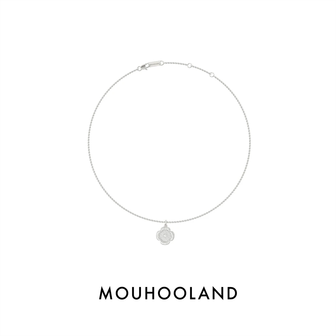 坠链均925银锆石 蕾丝刺绣小花项链925银原创设计轻奢清冷感