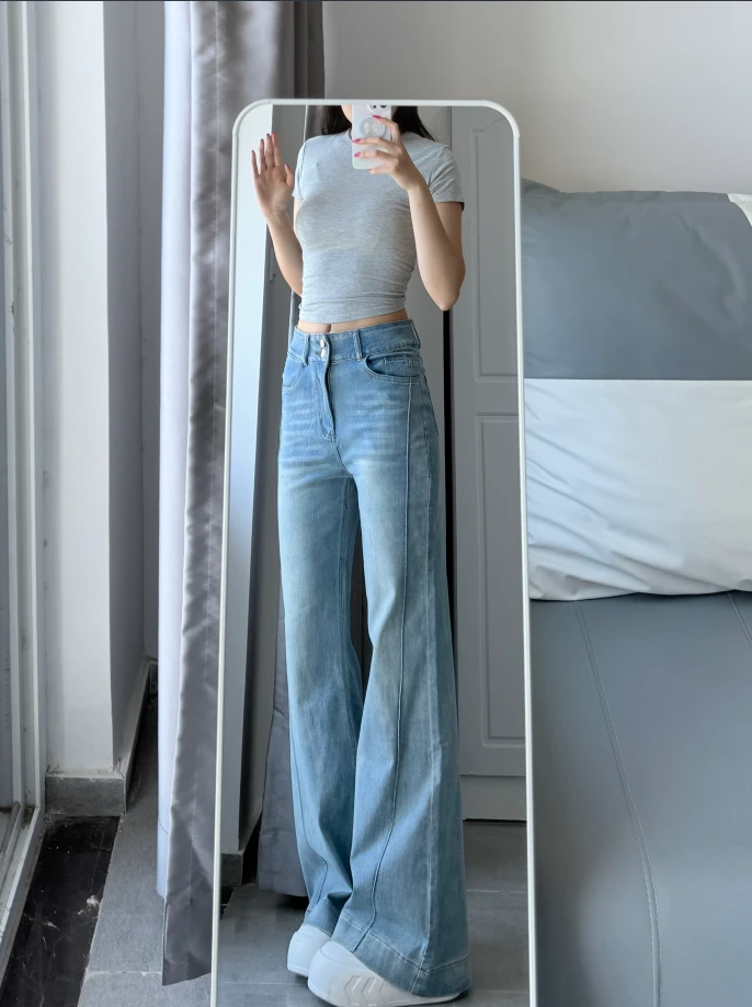 175高个子加长180美式复古微喇牛仔裤女春秋新款弹力显瘦拖地裤子