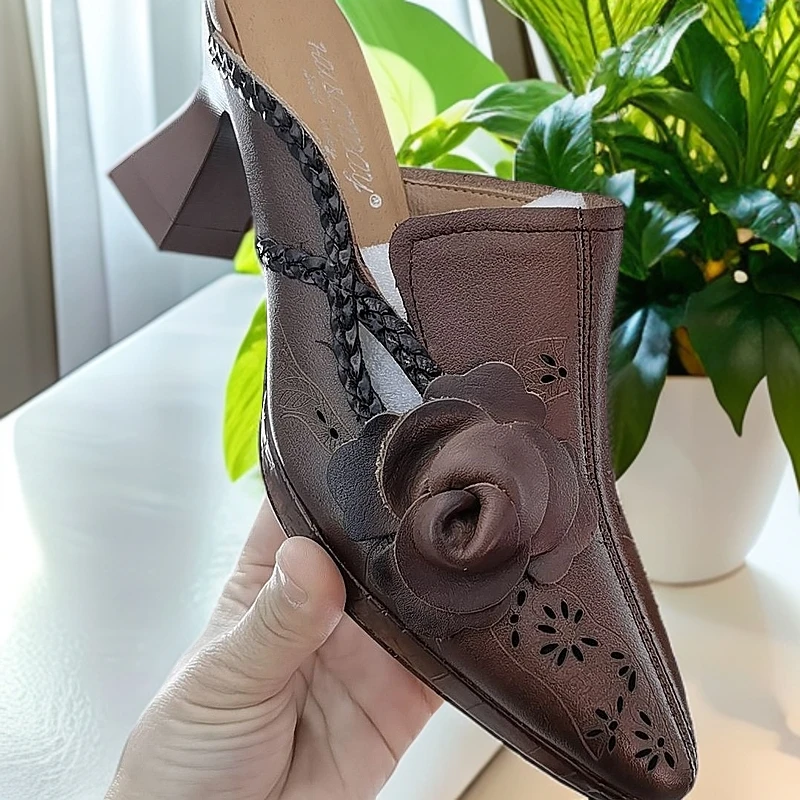 0179夏季新款包头复古防滑民族风外穿半拖花朵凉拖鞋