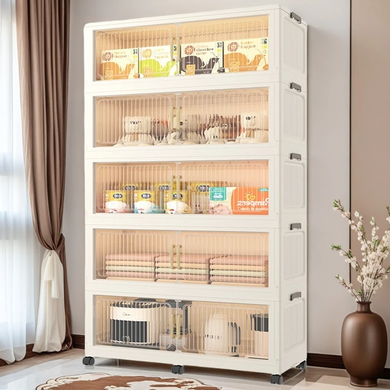 90面宽折叠收纳柜零食玩具置物柜免安装多层储物柜玩具柜儿童衣柜