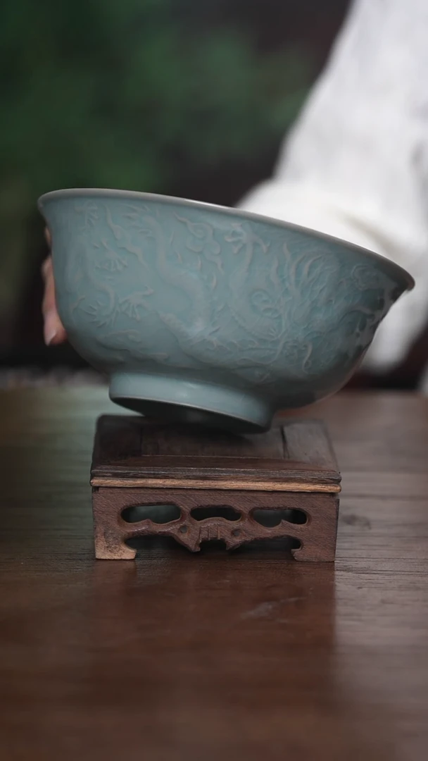 【闪购商品】清凉寺原产地仿古釉手工汝瓷龙纹大碗