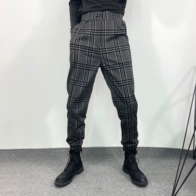 春秋设计款格子小脚休闲裤男女时尚百搭修身显瘦裤-5388
