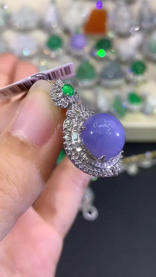 吊坠(不含链)18K金镶嵌翡翠B194紫货有色差