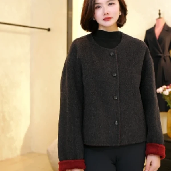 【小香风】双色 羊毛双面中长款羊毛小香风