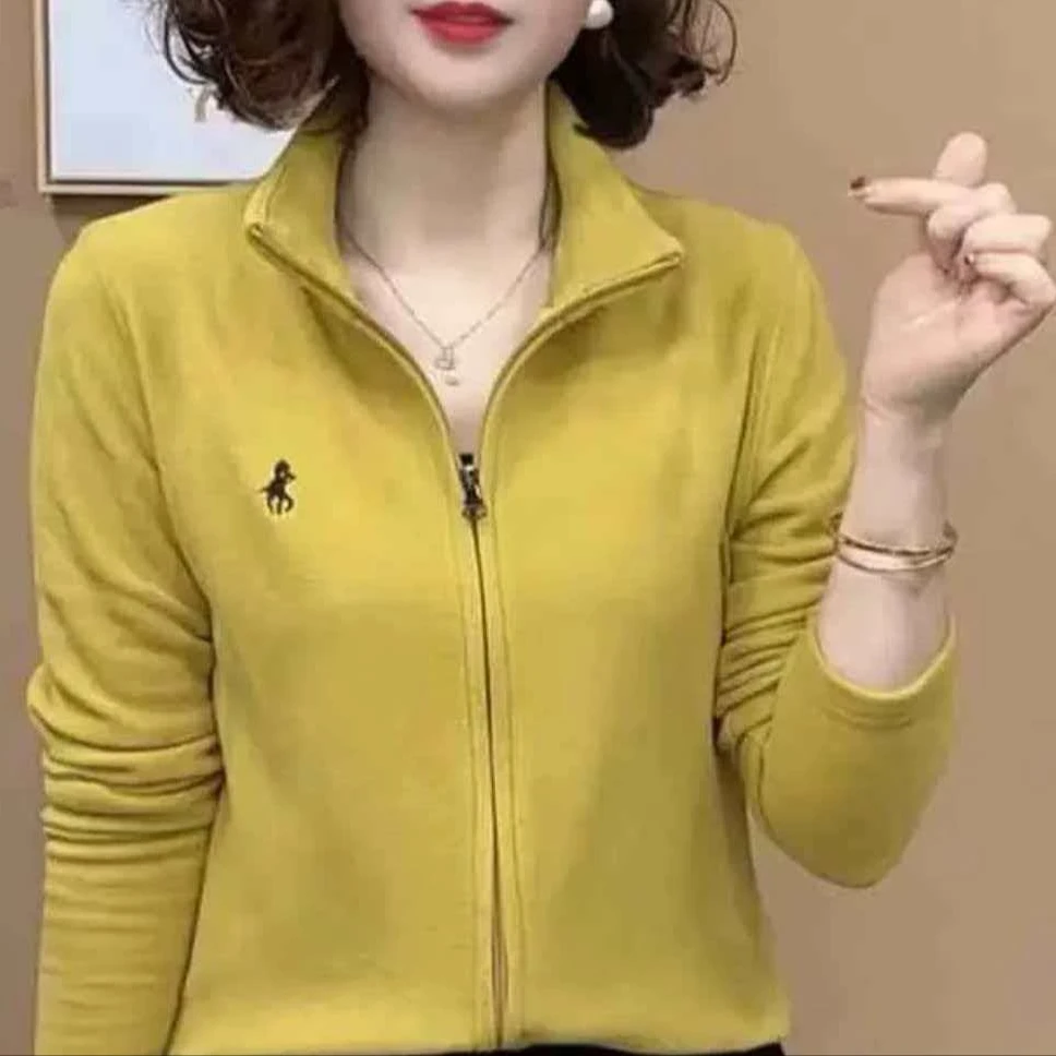 现货‘双面德绒高弹显瘦秋冬百搭拉链开衫女款刺绣长袖