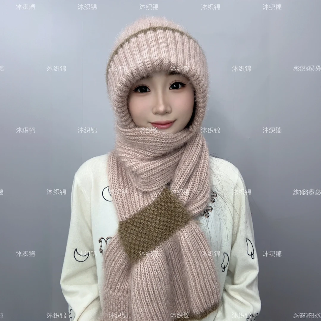 【保暖搭子】女款冬季保暖帽子【护头+护耳+护颈】拼色围巾帽子一体帽