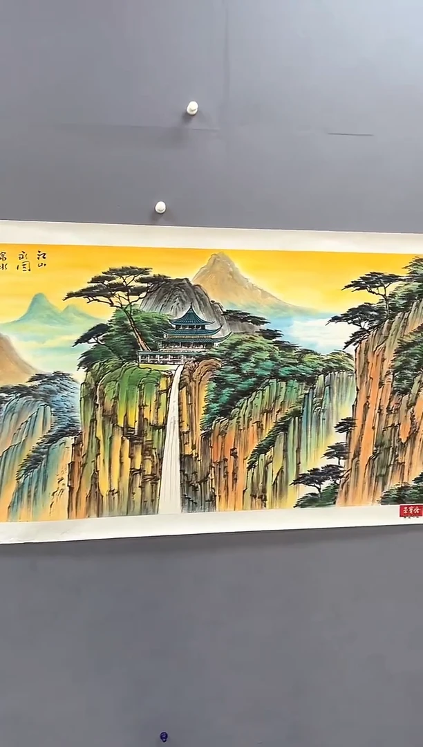 油画张敬老师8平尺天门山作品