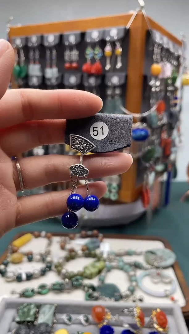 【闪购商品】青金石耳饰银S925镶嵌饰品