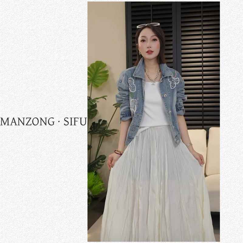 MANZONG·SIFU「蔷薇」时尚高级钉珠刺绣牛仔衣外套141