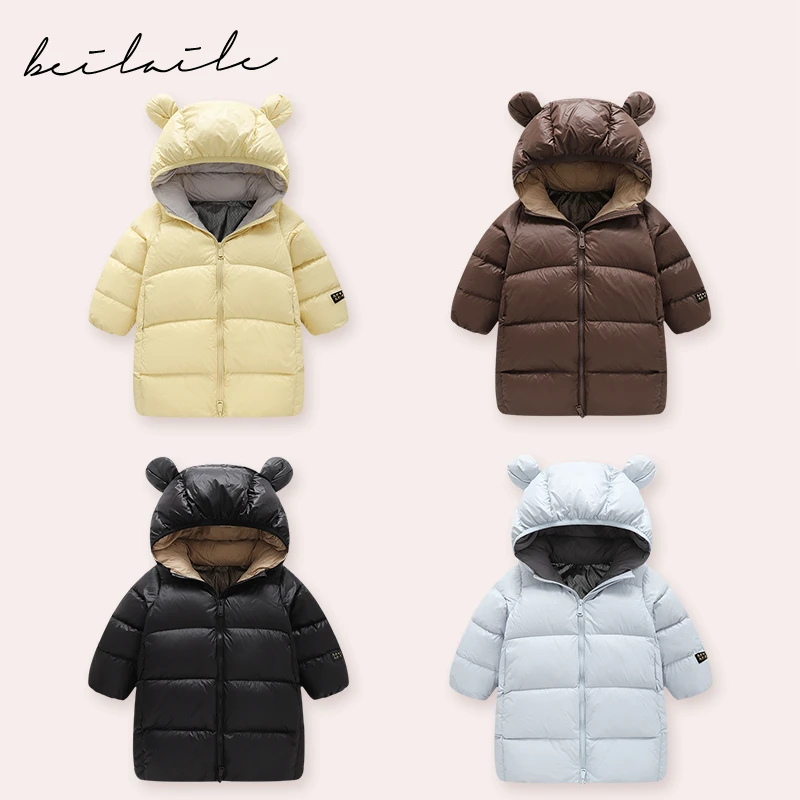 【小熊长款大鹅绒服 小乐妈】婴儿大白鹅绒羽绒服男女宝宝外套J21AM