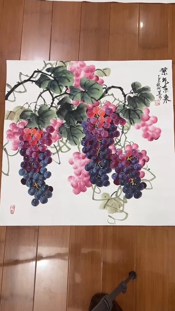 国画【福利，纯手工手绘】听昱葡萄68*68厘米