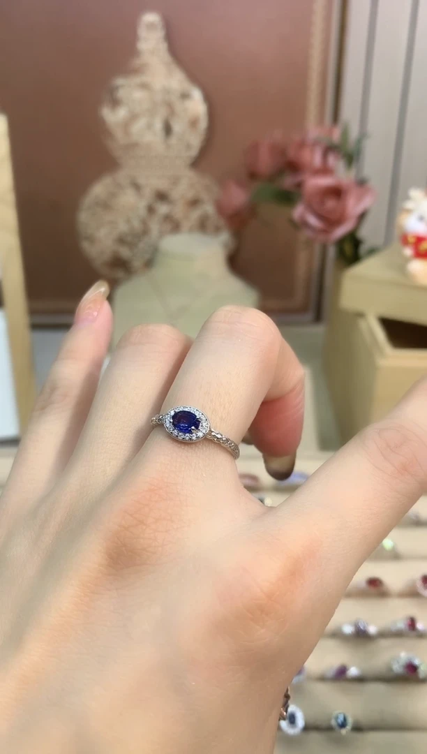 戒指蓝宝石银S925镶嵌蓝宝石