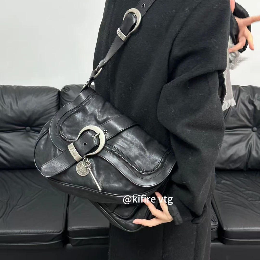 95新 DIOR/迪奥 【KiFire】 Dior 黑色古币马鞍单肩包